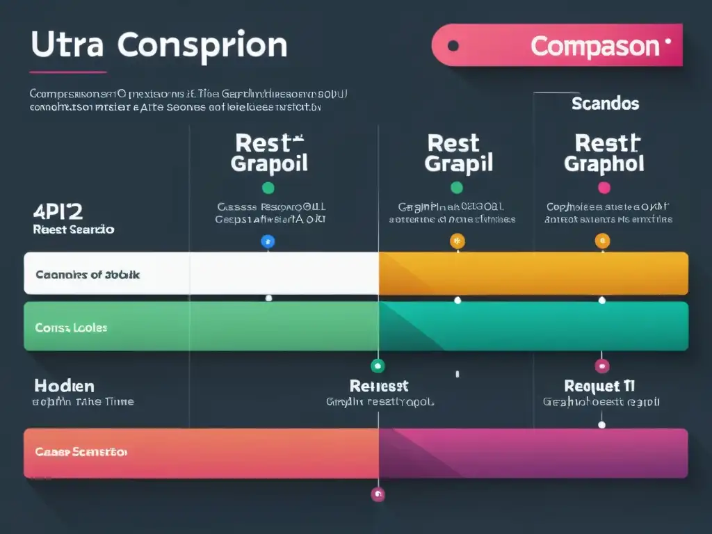 Gráfico comparativo detallado de tiempos de solicitud y respuesta para GraphQL y REST, destacando las ventajas de usar GraphQL sobre REST