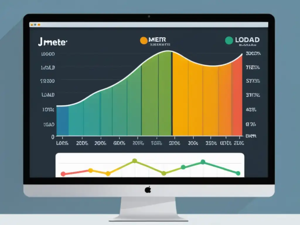 Gráficos detallados de pruebas de carga con JMeter mostrando datos de rendimiento en una pantalla de computadora
