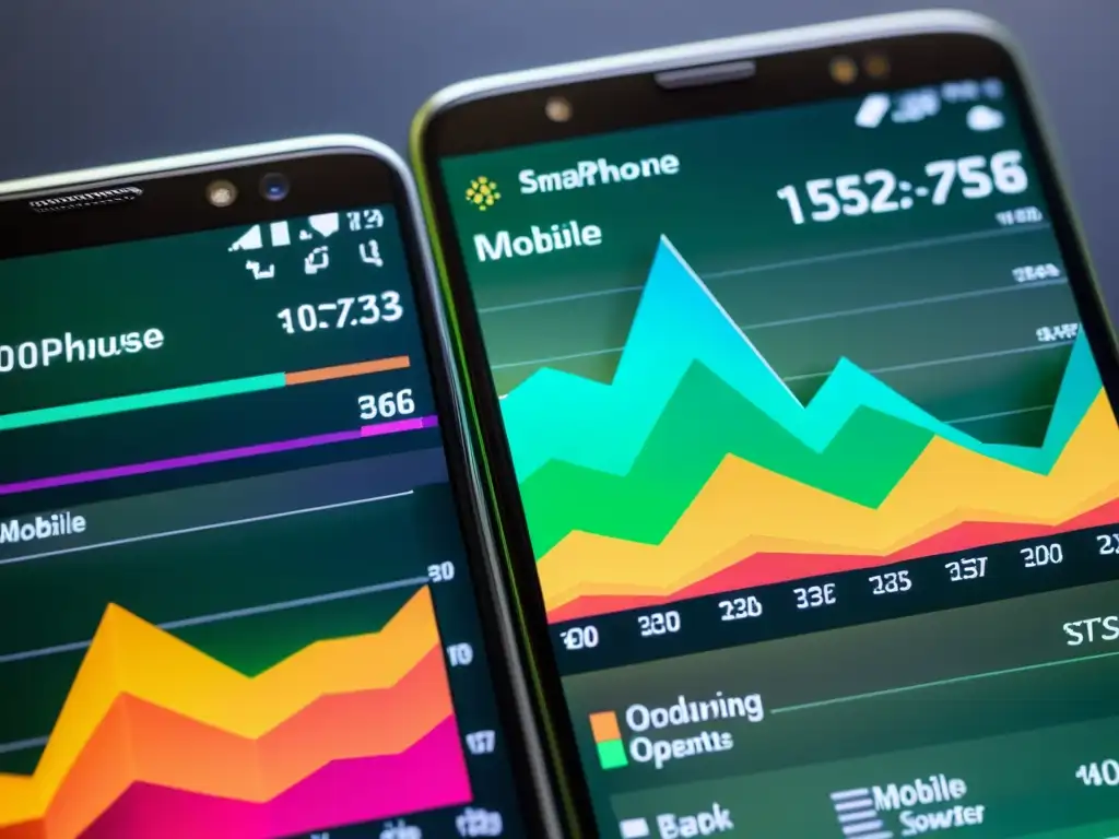 Gráficos vibrantes comparan rendimiento de sistemas operativos móviles libres, destacando eficiencia y impacto