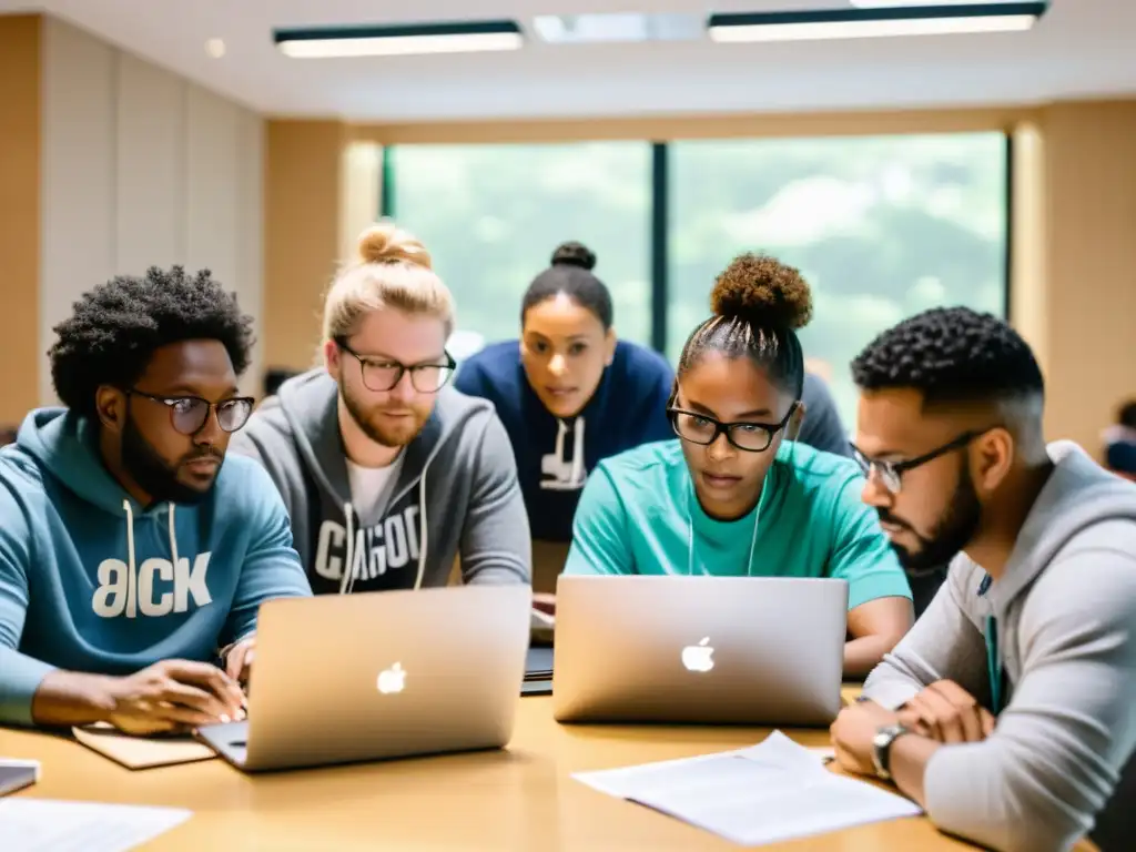 Grupo colaborativo en hackathon, concentrados en resolver desafíos