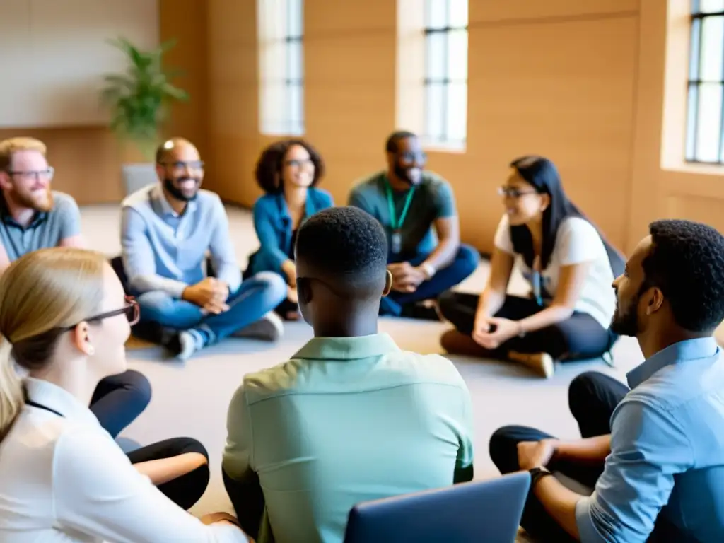Conferencia de educación abierta: diversidad e innovación Grupo diverso en animada discusión sobre Congresos y Simposios de software abierto en educación, rodeados de tecnología y entusiasmo