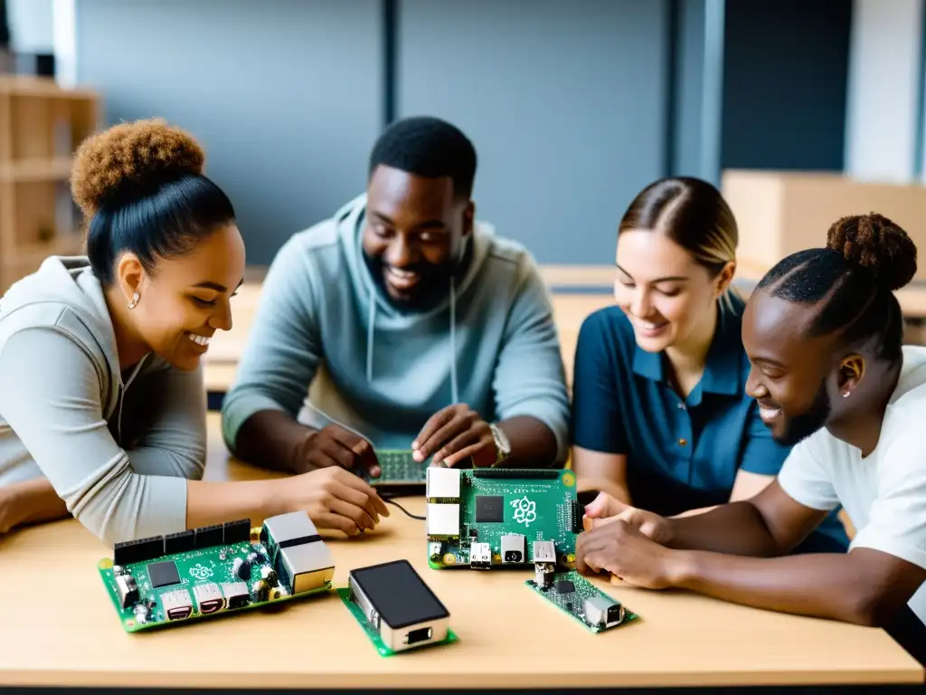 Innovación colaborativa con Raspberry Pi Zero Un grupo diverso de personas colabora en proyectos de código abierto con placas Raspberry Pi Zero