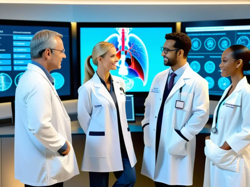 Plataforma elearning anatómica para profesionales médicos Un grupo de profesionales médicos utiliza una herramienta eLearning Open Source Médica con un modelo anatómico 3D detallado
