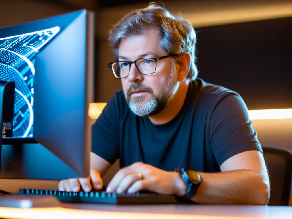 Guido van Rossum, creador de Python, concentrado frente a sus pantallas en su oficina