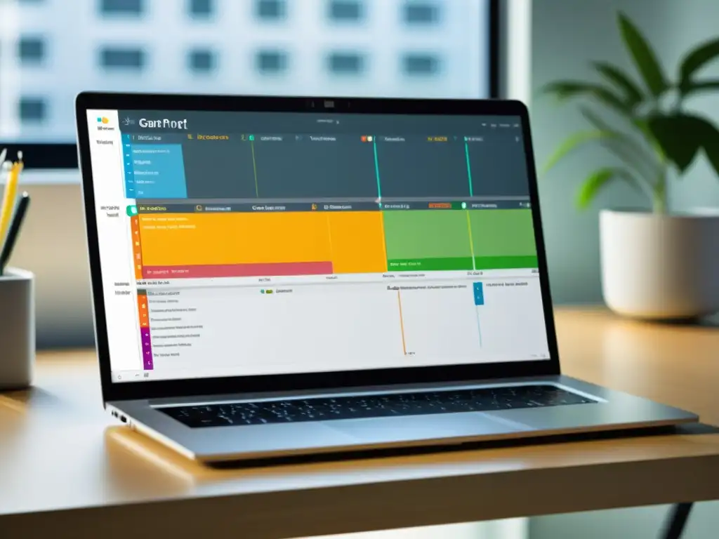 Herramienta gratuita para diagramas de Gantt en un moderno y detallado proyecto de planificación, con colores vibrantes y profesional organización