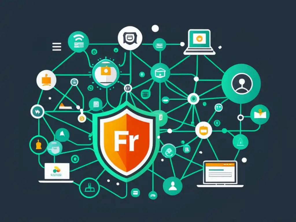 Una ilustración detallada de una infraestructura de red con firewalls de código abierto, mostrando desafíos y limitaciones como congestión de red, vulnerabilidades y compatibilidad