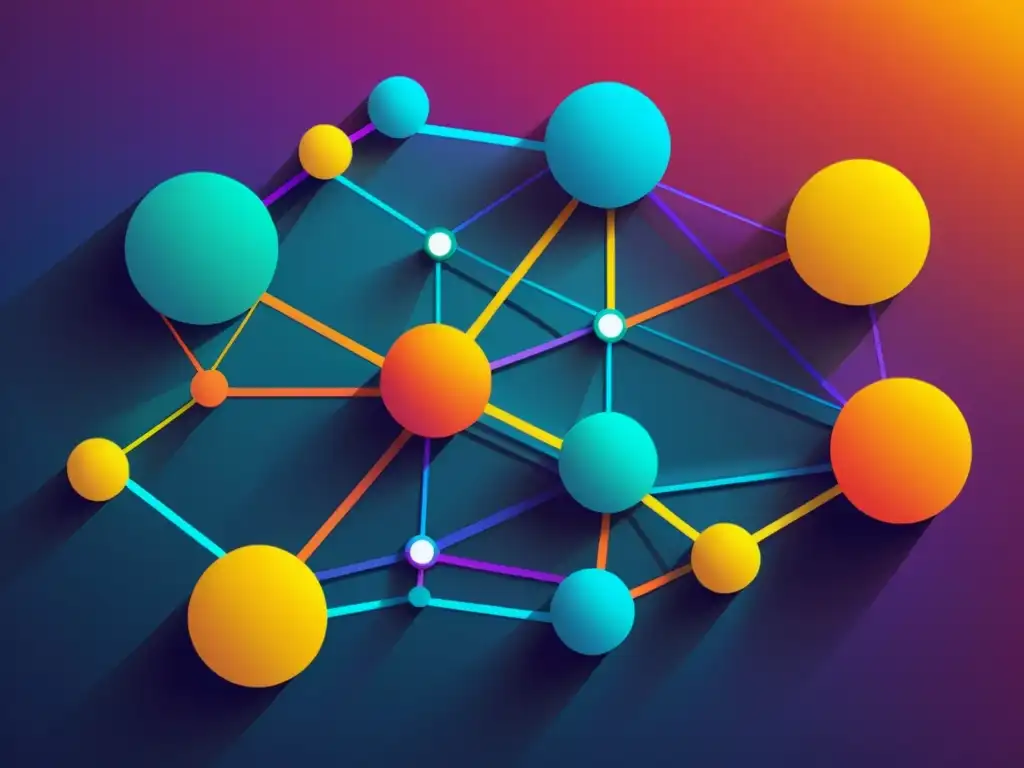 Una ilustración moderna y abstracta de nodos interconectados representando procesos y transacciones