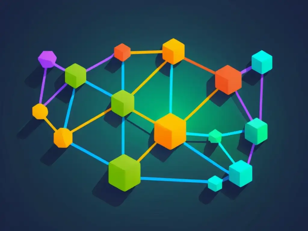 Una ilustración moderna detallada de una red de nodos interconectados, transmitiendo la comunicación fluida y la escalabilidad de APIs REST Node