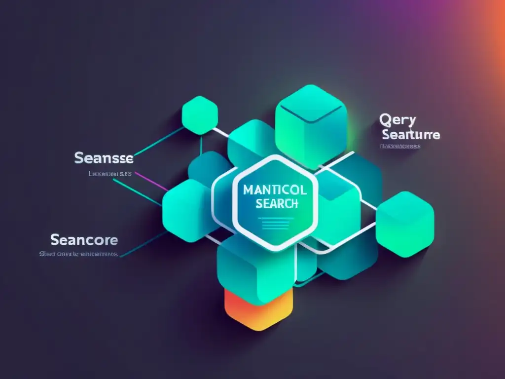 Una ilustración moderna de una estructura de base de datos futurista que integra sin problemas la Búsqueda en Texto Completo en Bases de Datos NoSQL