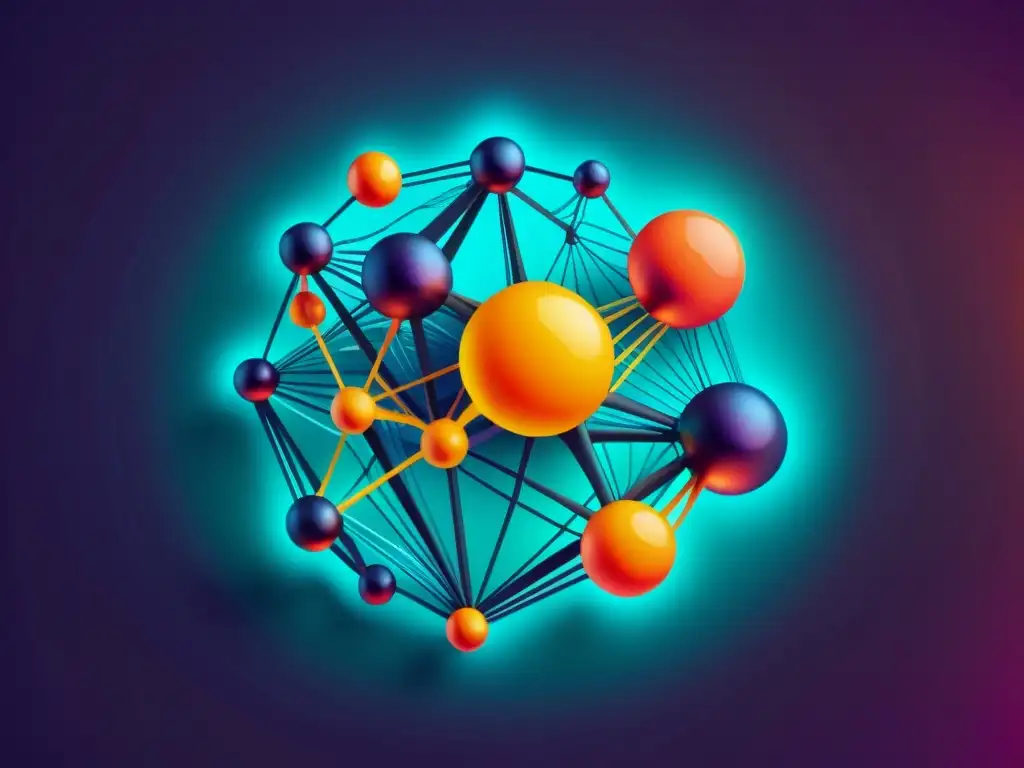 Una ilustración moderna de una red neuronal con nodos e capas interconectados, con colores vibrantes y diseño futurista, evocando sofisticación y tecnología de vanguardia