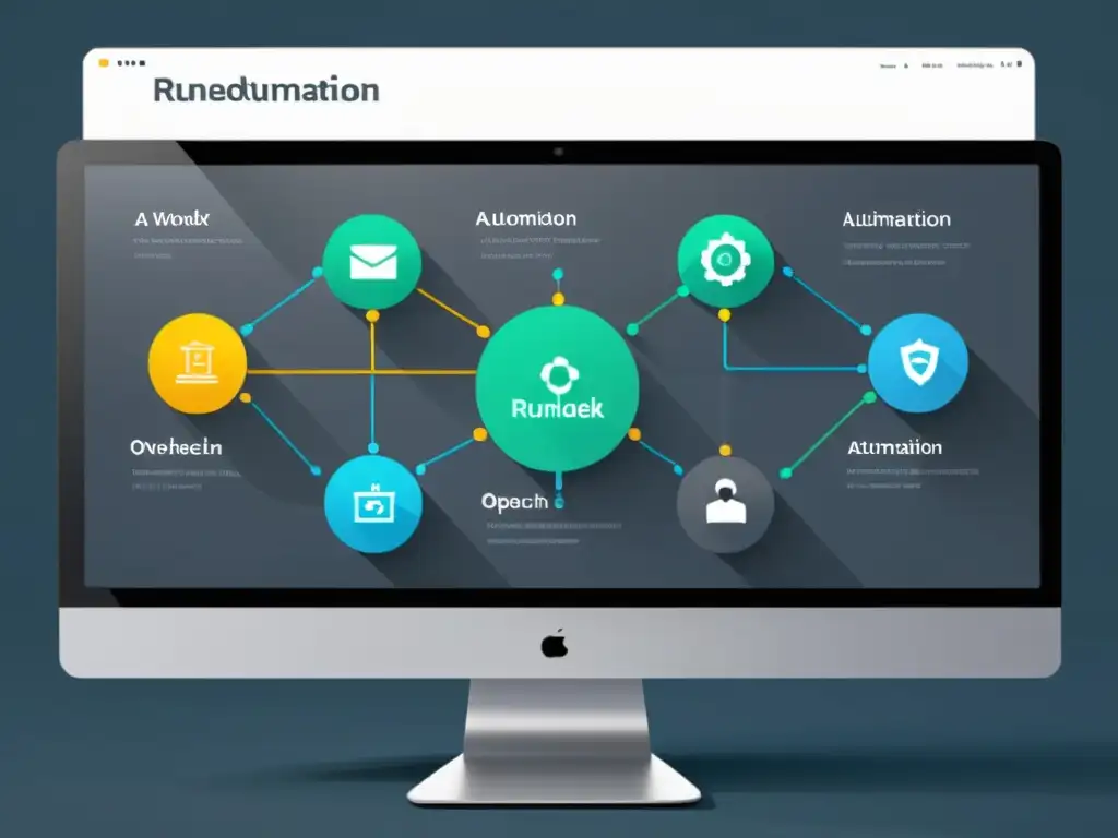 Una ilustración moderna de un sofisticado flujo de trabajo de automatización de operaciones con Rundeck, destacando eficiencia y profesionalismo