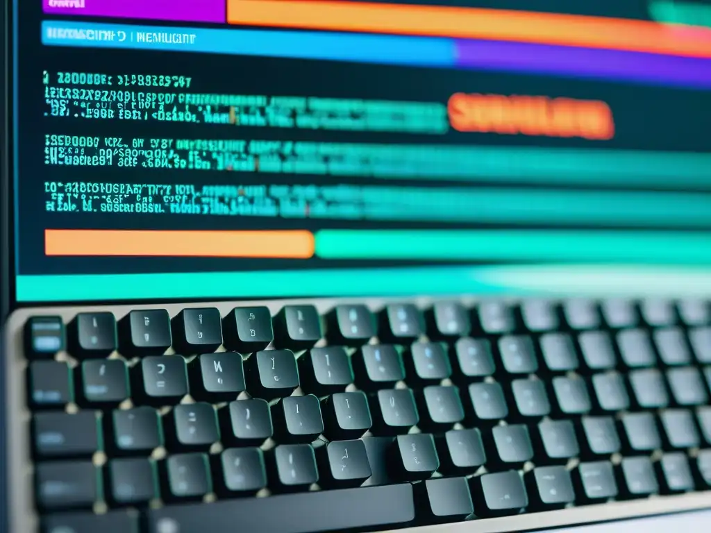Código frontend seguro y estilizado en pantalla de alta resolución Imagen de alta resolución de código colorido en pantalla de computadora, reflejando las mejores prácticas de seguridad en desarrollo FrontEnd