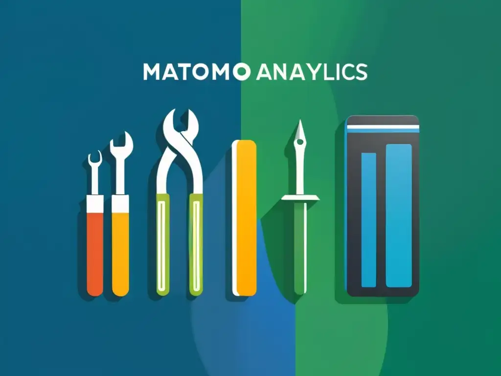 Imagen comparativa Matomo vs Google Analytics con herramientas detalladas en fondo minimalista y colores profesionales