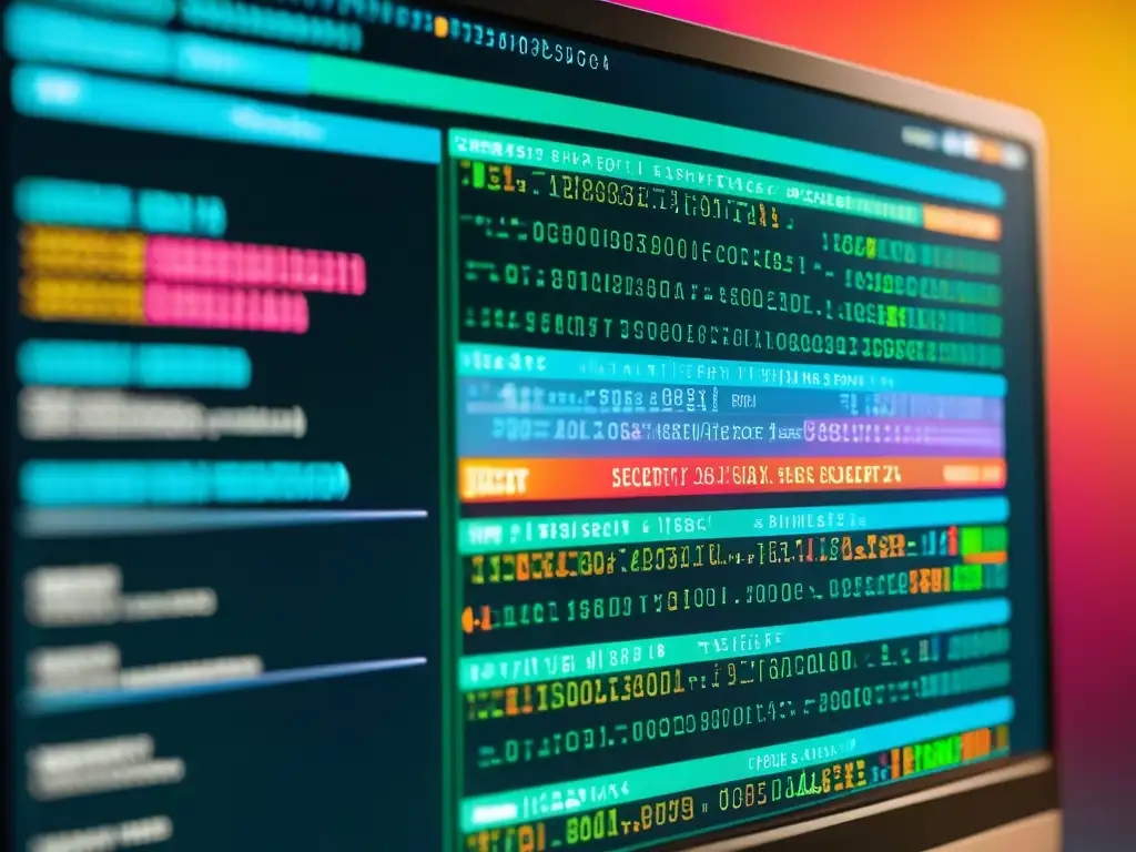 Una imagen detallada muestra código abierto con resaltado de sintaxis y símbolos de seguridad, ilustrando la auditoría de seguridad en el desarrollo de software