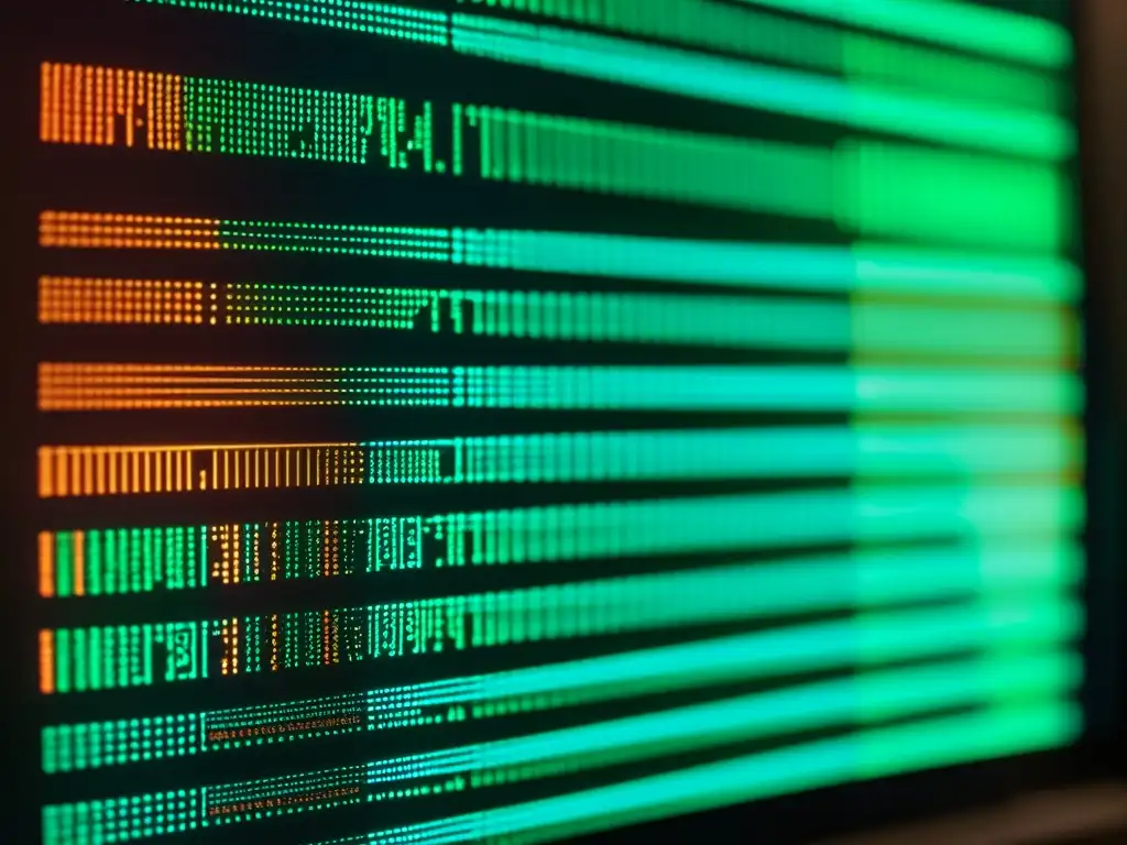 Código de encriptación: Intrincados patrones y seguridad digital Una imagen detallada de código de programación en la pantalla de una computadora, con patrones intrincados y un brillo sutil