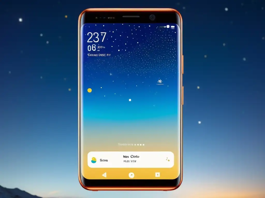 Imagen detallada de un elegante smartphone con la interfaz de LuneOS, mostrando una interfaz vibrante e intuitiva con íconos nítidos, animaciones suaves y una atractiva paleta de colores