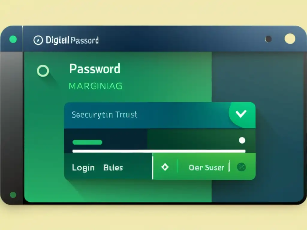 Una imagen detallada de una interfaz de gestor de contraseñas digital, con algoritmos de encriptación y opciones de inicio de sesión seguras