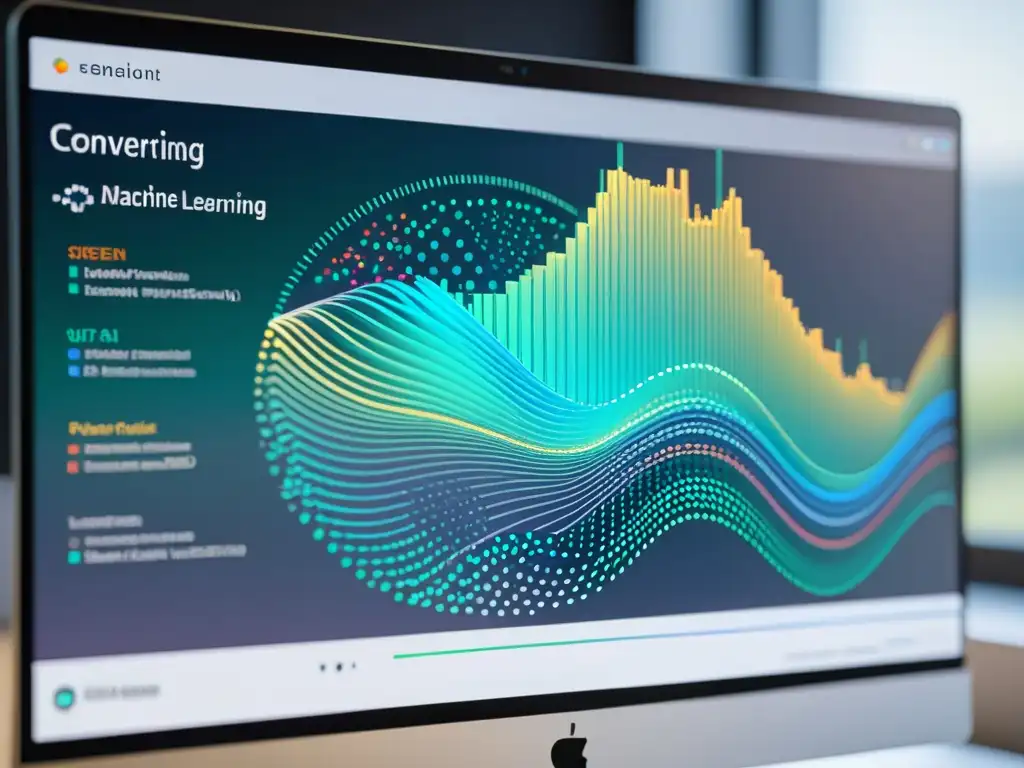 Una imagen detallada y moderna de la conversión de un modelo de IA a formato ONNX, con líneas de código y visualizaciones de datos