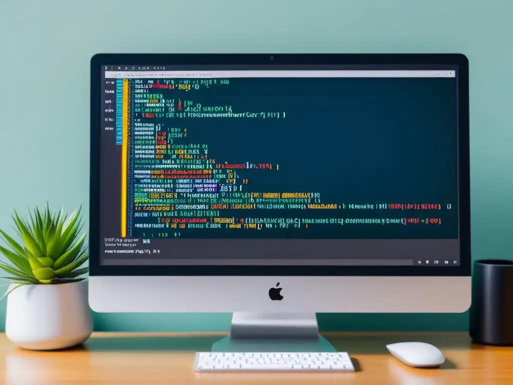 Una imagen detallada de un monitor de computadora mostrando código HTML, CSS y JavaScript, en un entorno profesional y vanguardista