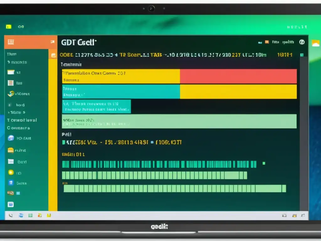 Imagen detallada de pantalla de computadora con Gedit, mostrando código en pestañas y terminal