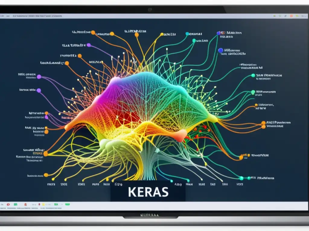 Imagen detallada de una pantalla de computadora mostrando una arquitectura de red neuronal en Keras