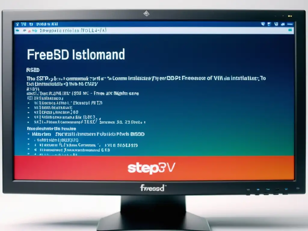 Imagen detallada de la instalación paso a paso de FreeBSD en un monitor de computadora, con gráficos nítidos y colores vibrantes