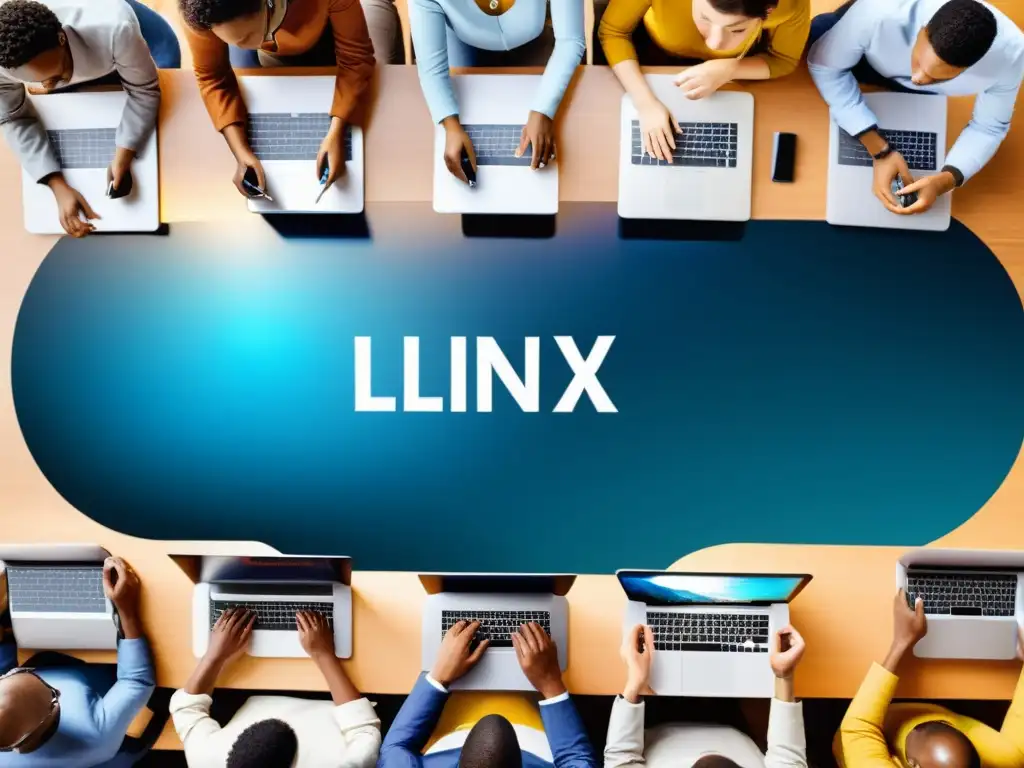 Una imagen 8k detallada muestra a personas usando dispositivos electrónicos con Linux