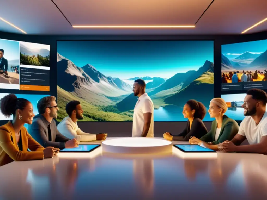 Imagen 8k detallada de personas diversas disfrutando de actividades con interfaces digitales personalizadas en un entorno futurista