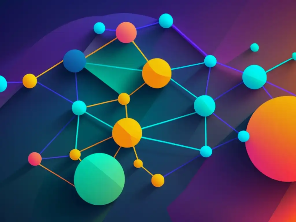 Una imagen detallada de una red de nodos interconectados en una base de datos de grafos, con colores vibrantes y un diseño futurista