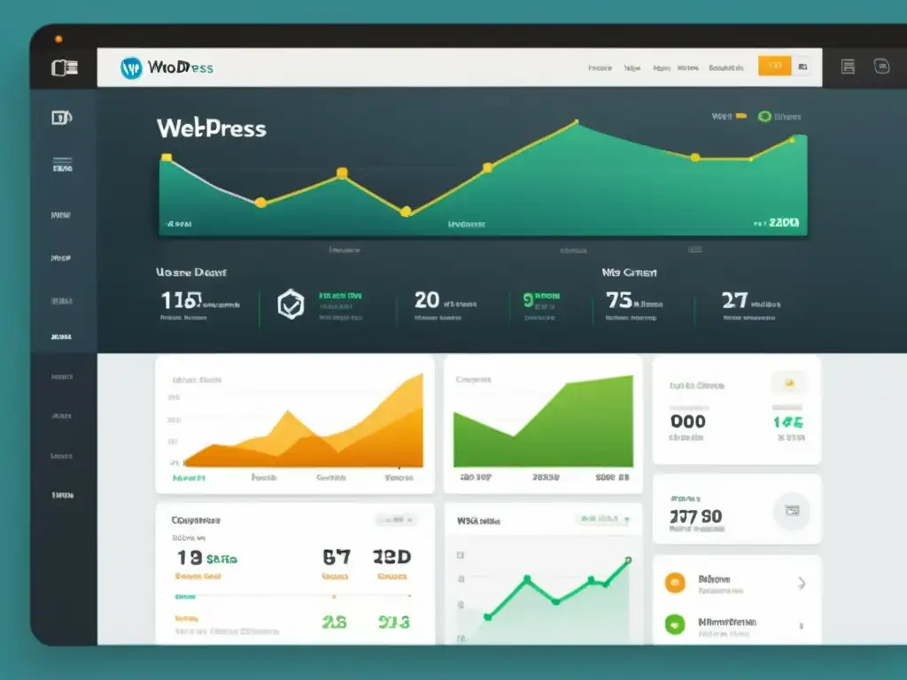 Imagen detallada y sofisticada del panel de control de WordPress, destacando su potencial como plataforma líder en creación web