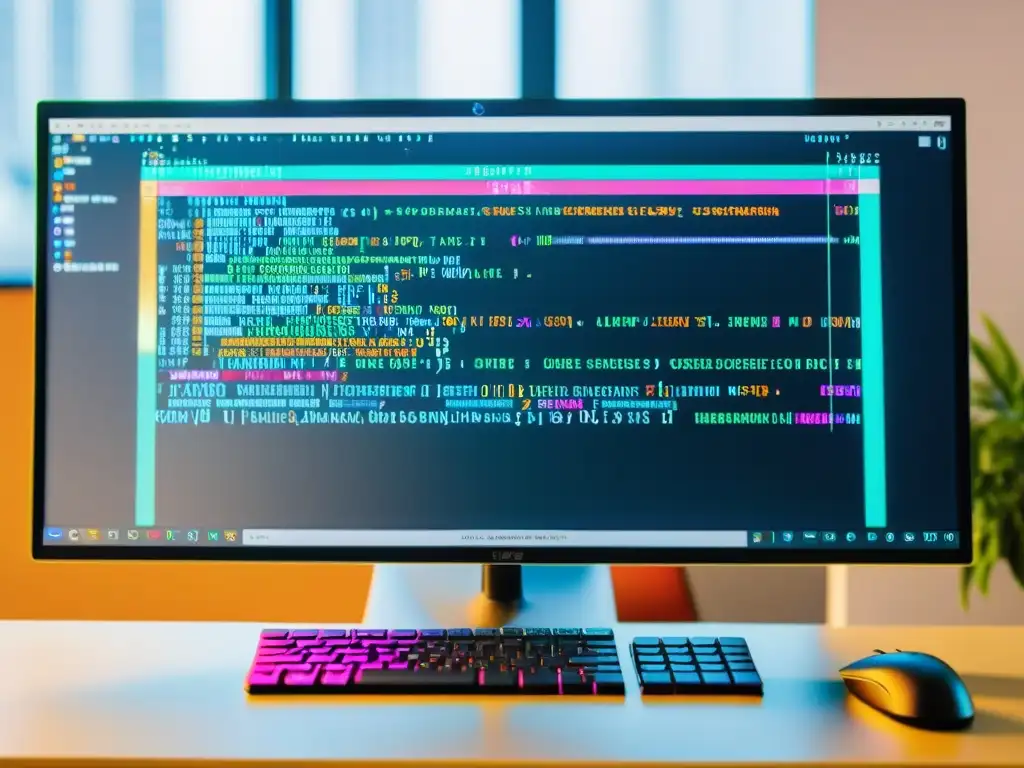 Una imagen de un elegante espacio de trabajo con código de programación, ideal para la guía para auditar software open source