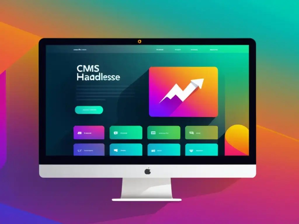 La imagen muestra la interfaz moderna de un CMS sin cabeza con un diseño minimalista y elementos visuales dinámicos