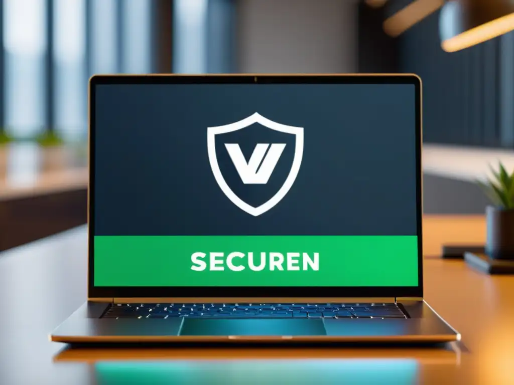 Imagen de una laptop moderna con un ícono de conexión VPN segura