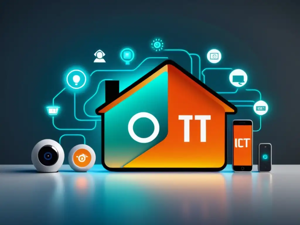 Una imagen moderna de dispositivos IoT interconectados en un hogar inteligente, simbolizando el potencial del software libre para dispositivos IoT