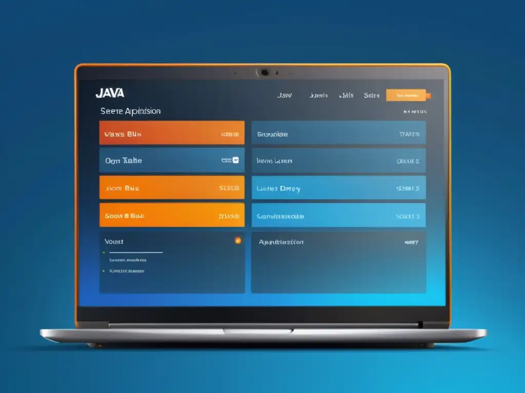 Imagen moderna de pantalla de laptop mostrando integración de Apache Derby en aplicación Java con diseño minimalista y vibrante