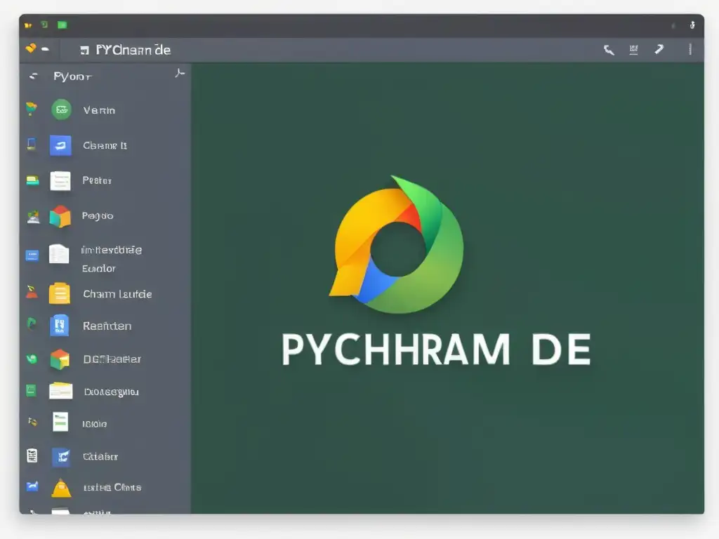 Una imagen nítida y detallada del interfaz de PyCharm IDE, destacando su diseño moderno, herramientas de depuración y su integración con Python