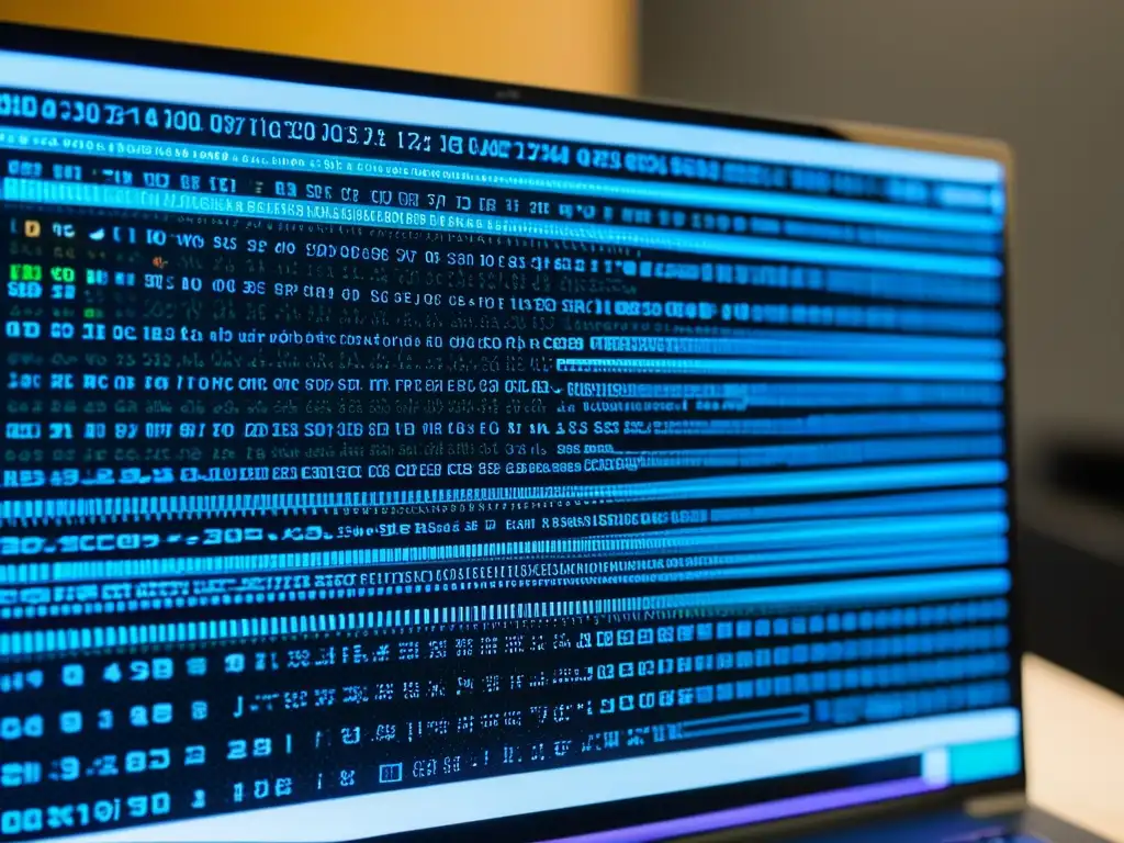 Imagen de pantalla de computadora con código abierto detallado, creando una red visualmente cautivadora