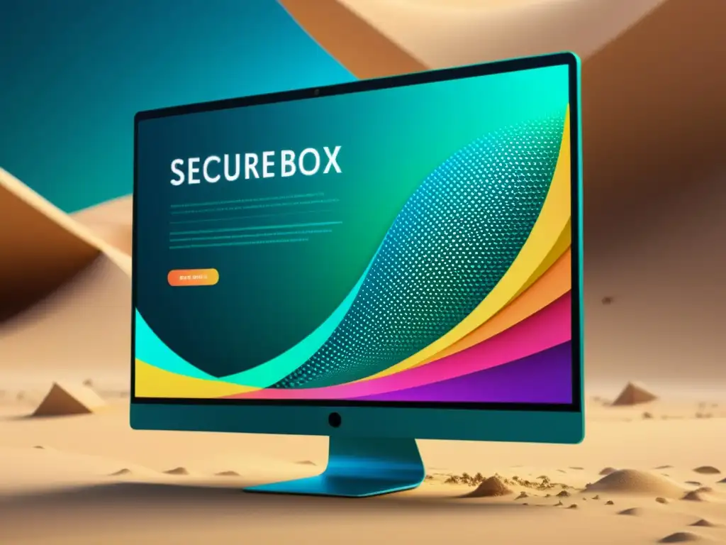 Imagen de una pantalla de computadora moderna mostrando un entorno de 'sandbox' seguro y aislado en 3D para sandboxing en software de código abierto