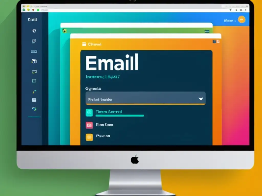 Imagen de pantalla de ordenador con interfaz de cliente de email de código abierto innovador, personalizable y vibrante, reflejando tecnología de vanguardia