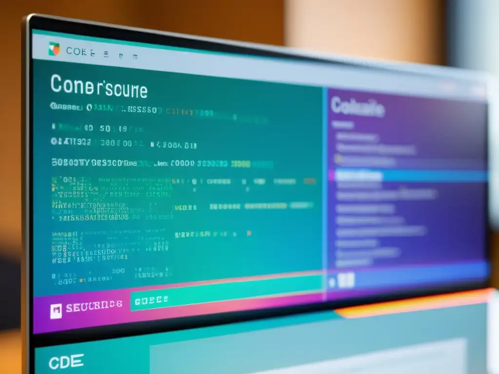 Una imagen de alta resolución muestra un código abierto con colores modernos y diseño minimalista, simbolizando la transparencia e innovación del software de código abierto
