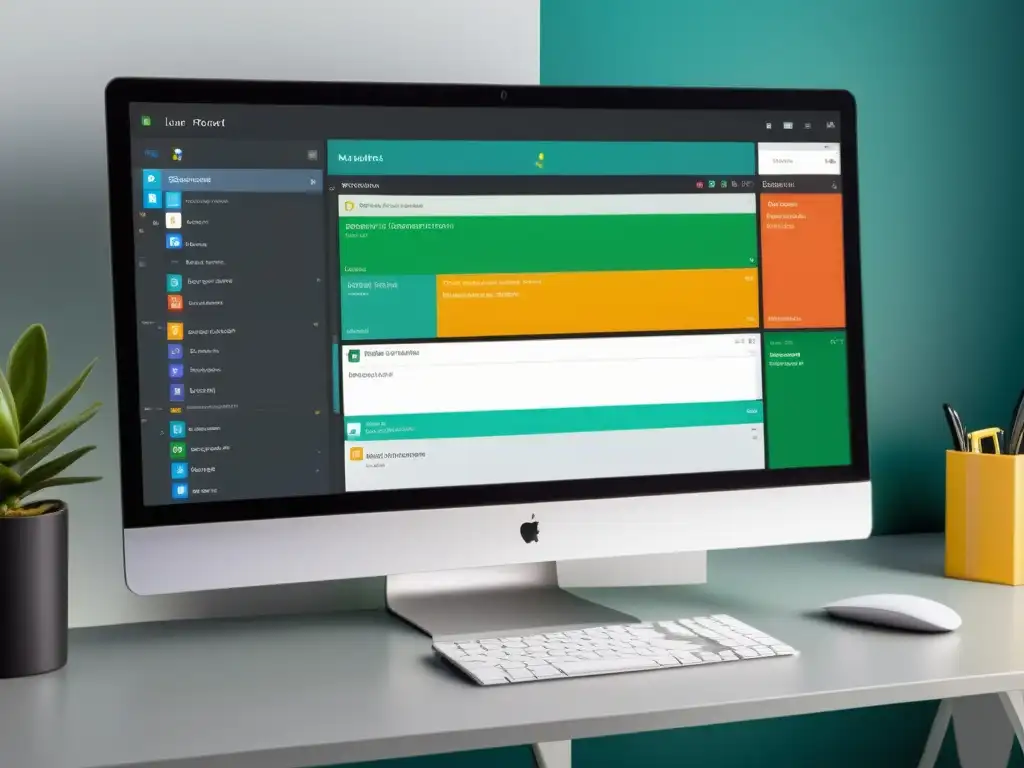 Una imagen de alta resolución de un escritorio Linux moderno con herramientas de gestión de proyectos abiertas en la pantalla