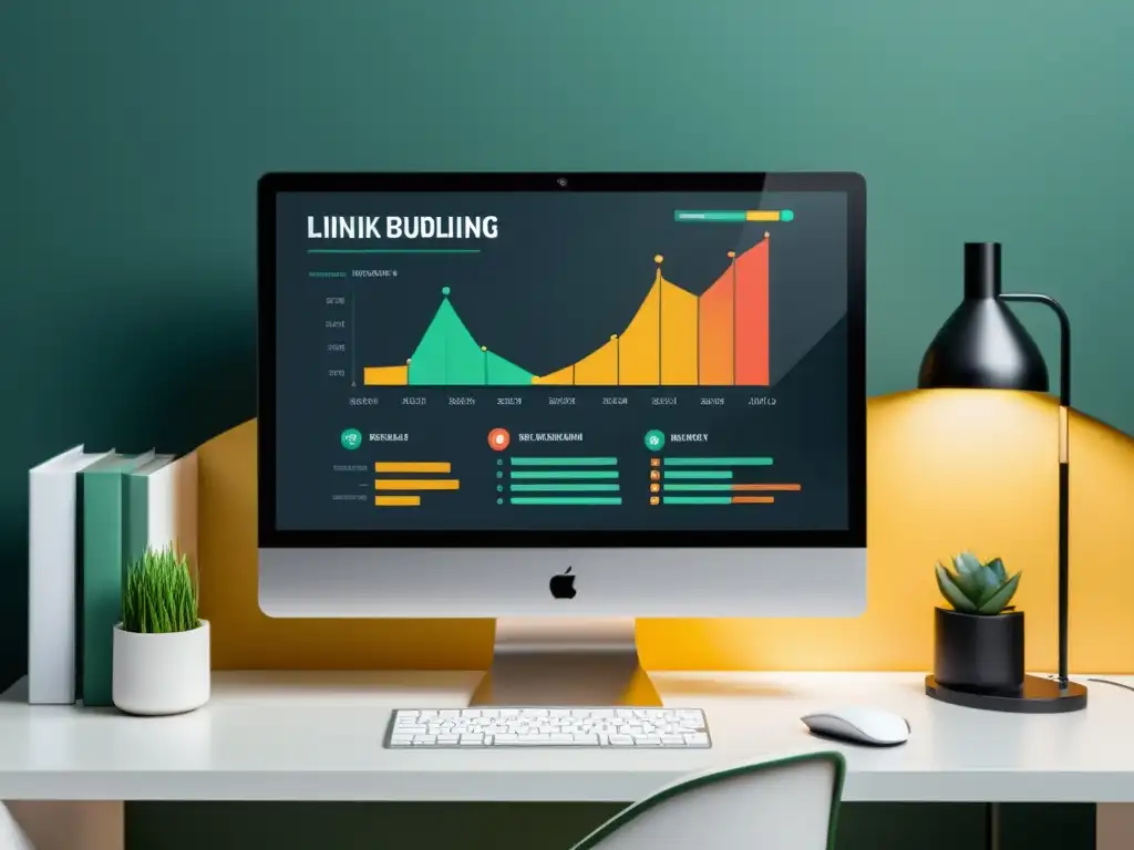 Una imagen de alta resolución de un monitor de computadora mostrando una interfaz sofisticada de software de estrategias de link building