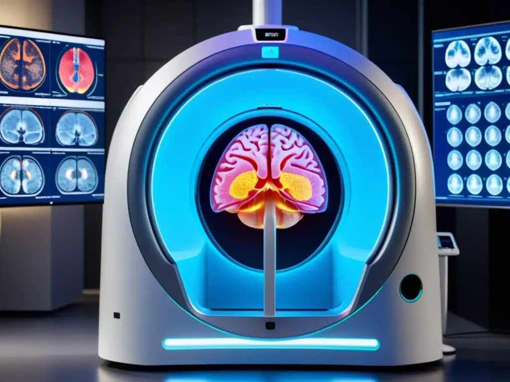 Imagen 8k de resonador magnético futurista con inteligencia artificial de código abierto para enfermedades neurodegenerativas