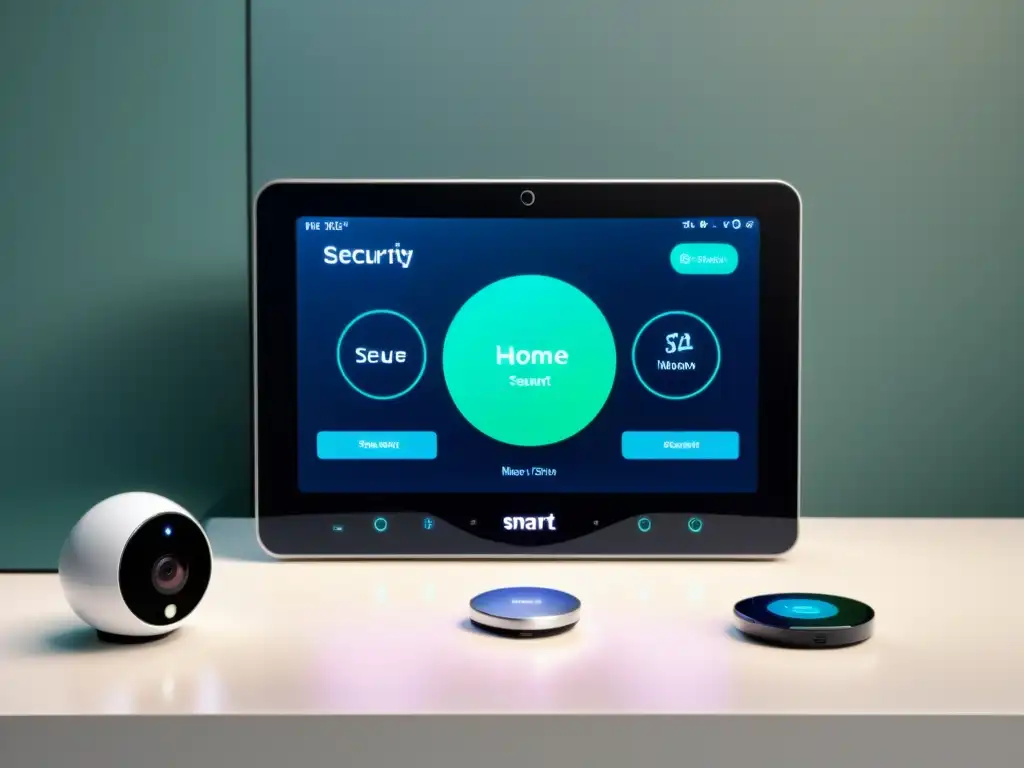 Imagen de un sistema de seguridad en IoT de código abierto en un hogar futurista, con diseño minimalista y sofisticación de vanguardia