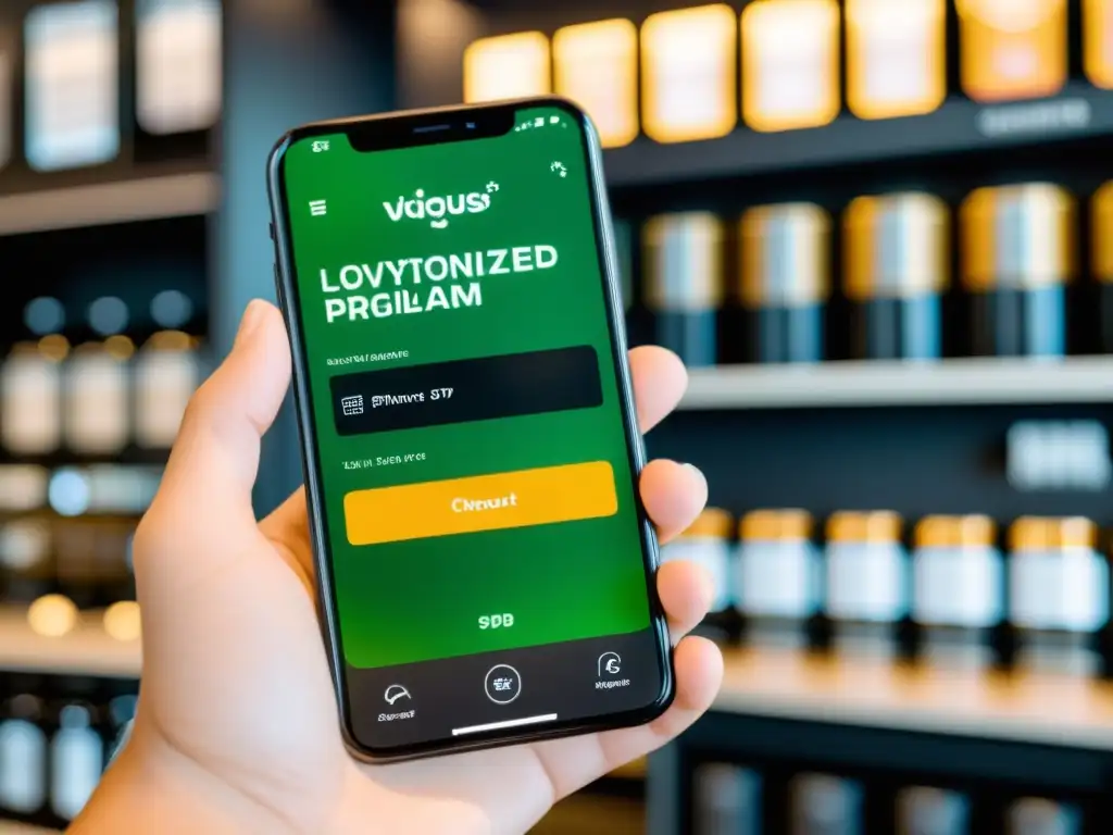 Una imagen de un smartphone moderno mostrando una app de fidelización, con un diseño elegante y funcional