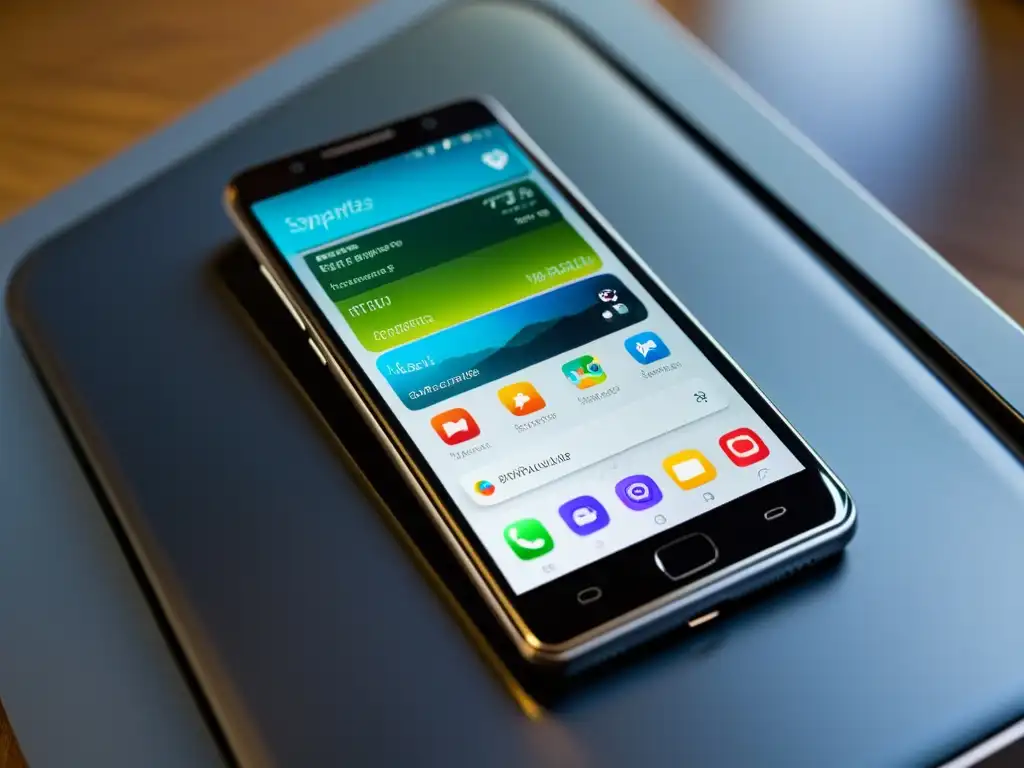 Imagen de un smartphone con sistema operativo móvil de código abierto, mostrando diseño moderno, apps personalizables y características innovadoras