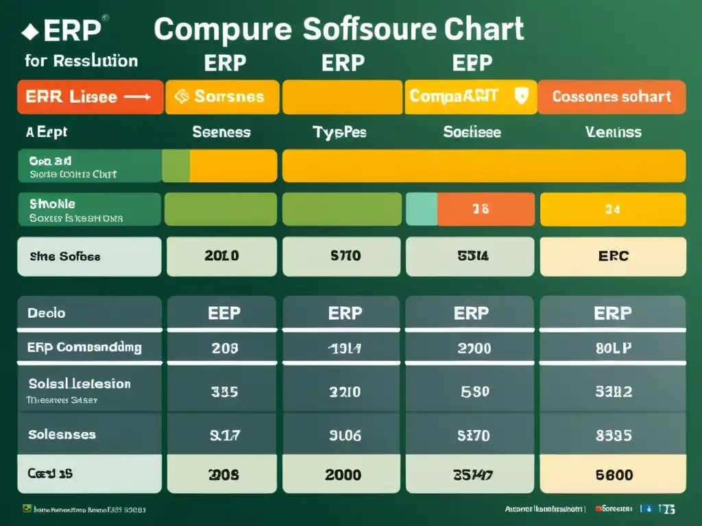 Una impactante comparativa de licencias de software ERP CRM, con diseño moderno y colores llamativos para una comprensión clara y educativa