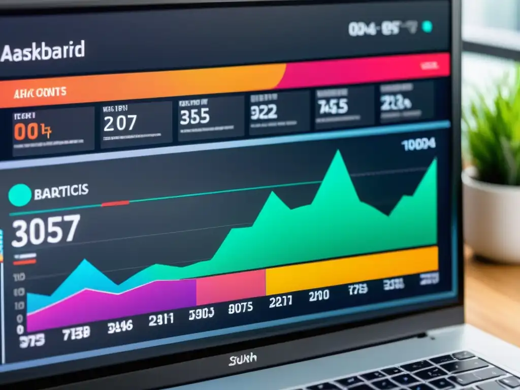 Una impresionante visualización 8k de un elegante panel de análisis web con gráficos y datos detallados