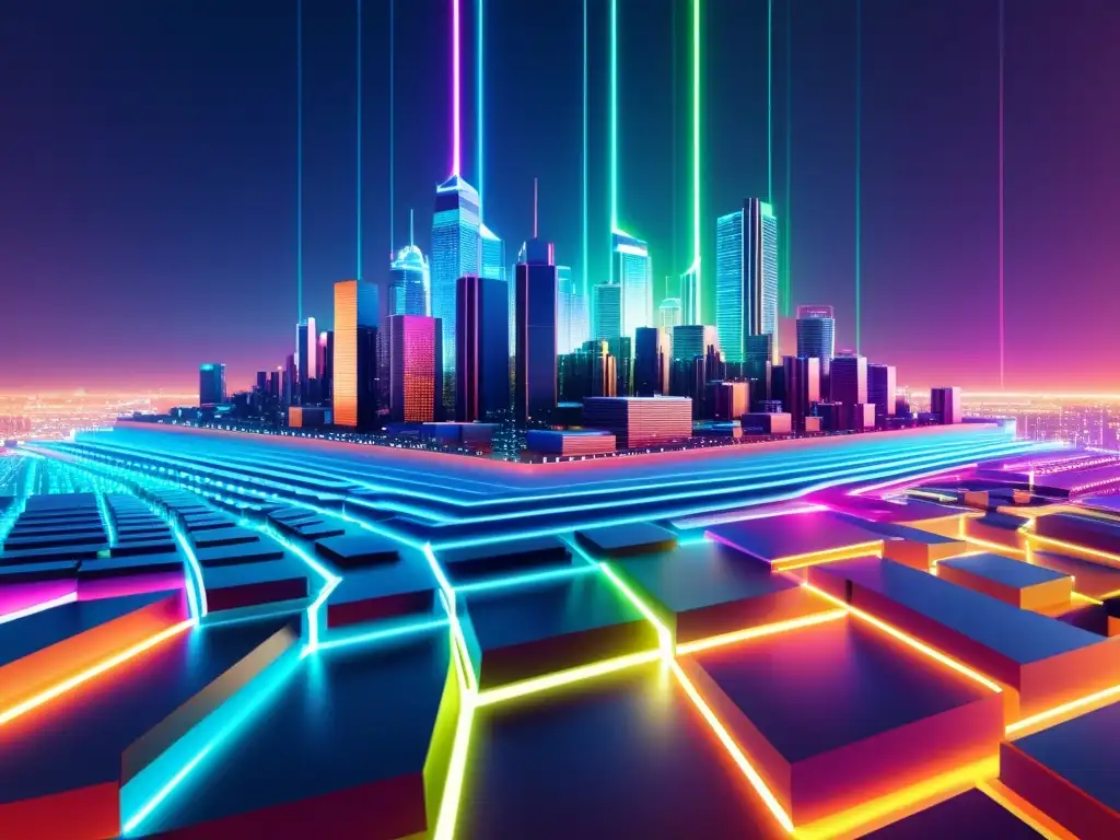 Un impresionante y futurista código abierto en 3D, con líneas de código brillantes y vibrantes