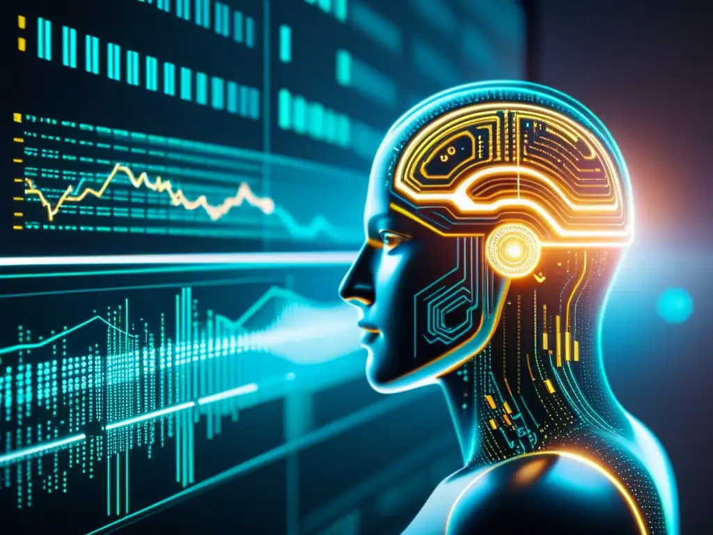 Una impresionante imagen de algoritmo de inteligencia artificial en software código abierto, mostrando innovación y tecnología de vanguardia